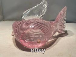 Vintage Murano Italian Glass DOVE Signed FRANCO MORETTI FILIGRANA PINK WOW