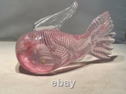 Vintage Murano Italian Glass DOVE Signed FRANCO MORETTI FILIGRANA PINK WOW