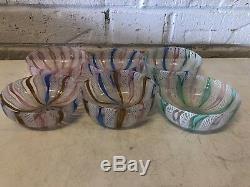 Vintage Murano Italian Latticino Multicolored Set of 6 Glass Decorative Bowls