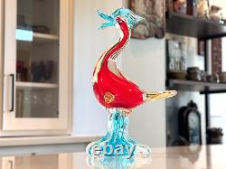 Vintage Murano Italian Red & Blue Glass Duck Figurine Sculpture Attr to Seguso