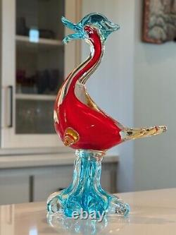 Vintage Murano Italian Red & Blue Glass Duck Figurine Sculpture Attr to Seguso