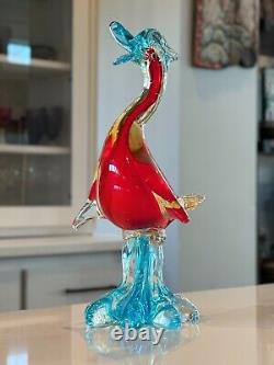 Vintage Murano Italian Red & Blue Glass Duck Figurine Sculpture Attr to Seguso