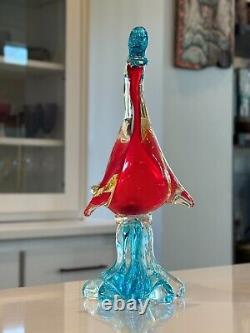 Vintage Murano Italian Red & Blue Glass Duck Figurine Sculpture Attr to Seguso