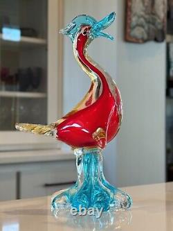 Vintage Murano Italian Red & Blue Glass Duck Figurine Sculpture Attr to Seguso