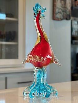 Vintage Murano Italian Red & Blue Glass Duck Figurine Sculpture Attr to Seguso