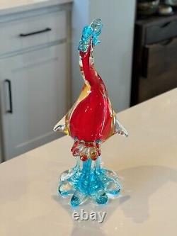 Vintage Murano Italian Red & Blue Glass Duck Figurine Sculpture Attr to Seguso