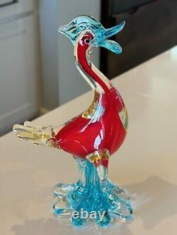 Vintage Murano Italian Red & Blue Glass Duck Figurine Sculpture Attr to Seguso