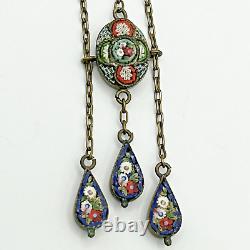 Vintage Murano Italian Venetian Micro Mosaic Glass Millefiori Necklace 15 Inches