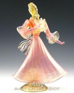 Vintage Murano Italy Art Glass 9-7/8 TALL VENETIAN LADY PINK & GOLD FLECK Mint