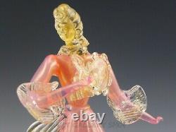 Vintage Murano Italy Art Glass 9-7/8 TALL VENETIAN LADY PINK & GOLD FLECK Mint