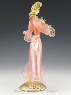 Vintage Murano Italy Art Glass 9-7/8 TALL VENETIAN LADY PINK & GOLD FLECK Mint