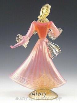 Vintage Murano Italy Art Glass 9-7/8 TALL VENETIAN LADY PINK & GOLD FLECK Mint