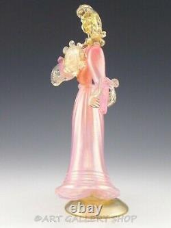 Vintage Murano Italy Art Glass 9-7/8 TALL VENETIAN LADY PINK & GOLD FLECK Mint