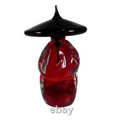 Vintage Murano Italy Art Glass Asian Chinese Figurine Monk Prayer Red & Black