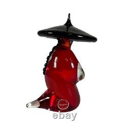 Vintage Murano Italy Art Glass Asian Chinese Figurine Monk Prayer Red & Black