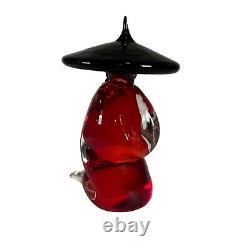 Vintage Murano Italy Art Glass Asian Chinese Figurine Monk Prayer Red & Black