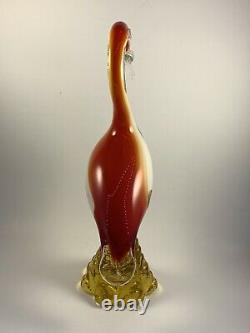 Vintage Murano Italy Art Glass Bird Red WithGold Flecks Crane Figurine WithSticker