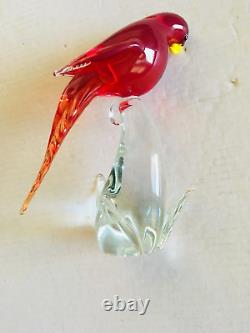 Vintage Murano Italy Art Glass Bird Sculpture Figurine The Red Lory Estate Find