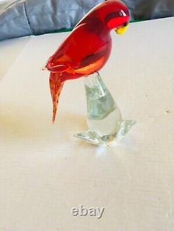 Vintage Murano Italy Art Glass Bird Sculpture Figurine The Red Lory Estate Find