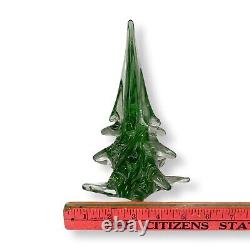 Vintage Murano Italy Art Glass Christmas Tree Green & Clear, 8.5 Tall