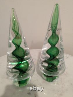 Vintage Murano Italy Art Glass Green and Gold Swirl Christmas Tree 7.5