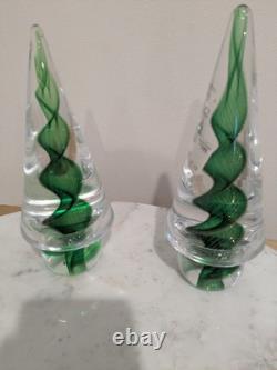 Vintage Murano Italy Art Glass Green and Gold Swirl Christmas Tree 7.5
