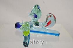 Vintage Murano Italy Art Glass Modernism 3 Birds Perched on Branch Sculpture