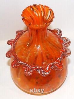 Vintage Murano Italy Art Glass Orange & White With Gold Aventurine 8 3/8 Vase