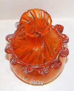 Vintage Murano Italy Art Glass Orange & White With Gold Aventurine 8 3/8 Vase