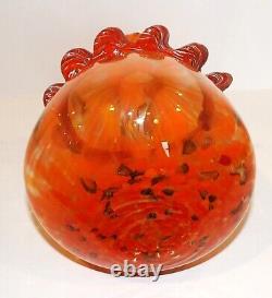 Vintage Murano Italy Art Glass Orange & White With Gold Aventurine 8 3/8 Vase