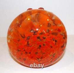 Vintage Murano Italy Art Glass Orange & White With Gold Aventurine 8 3/8 Vase