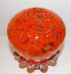 Vintage Murano Italy Art Glass Orange & White With Gold Aventurine 8 3/8 Vase