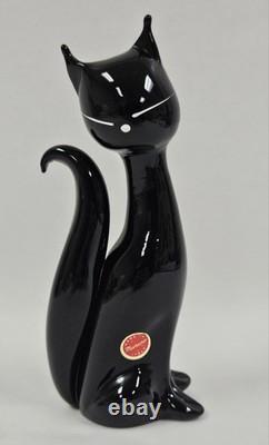 Vintage Murano Italy Black Cat Glass Sculpture Figurine 8 With Sticker