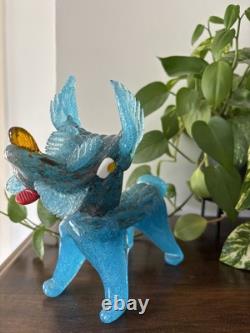 Vintage Murano Italy Blue Dog Figurine Sculpture Venetian Art Glass Hand Blown
