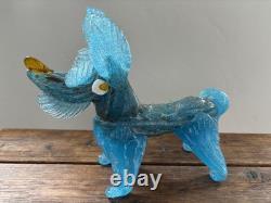 Vintage Murano Italy Blue Dog Figurine Sculpture Venetian Art Glass Hand Blown