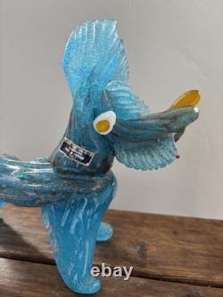 Vintage Murano Italy Blue Dog Figurine Sculpture Venetian Art Glass Hand Blown
