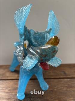 Vintage Murano Italy Blue Dog Figurine Sculpture Venetian Art Glass Hand Blown