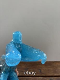 Vintage Murano Italy Blue Dog Figurine Sculpture Venetian Art Glass Hand Blown