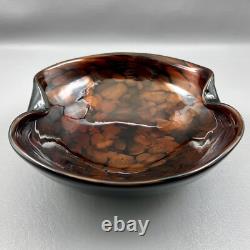 Vintage Murano Italy Brown Black Gold Fleck Art Glass Bowl WithLabel
