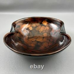 Vintage Murano Italy Brown Black Gold Fleck Art Glass Bowl WithLabel