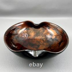 Vintage Murano Italy Brown Black Gold Fleck Art Glass Bowl WithLabel