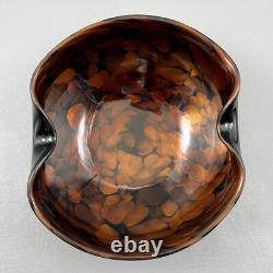 Vintage Murano Italy Brown Black Gold Fleck Art Glass Bowl WithLabel