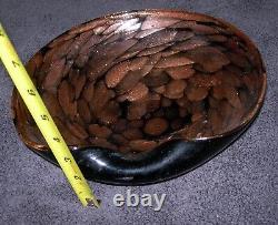 Vintage Murano Italy Brown Black Gold Fleck Art Glass Bowl WithLabel