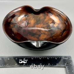 Vintage Murano Italy Brown Black Gold Fleck Art Glass Bowl WithLabel