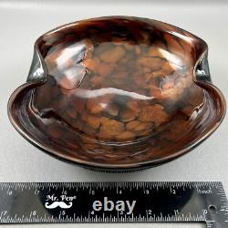 Vintage Murano Italy Brown Black Gold Fleck Art Glass Bowl WithLabel