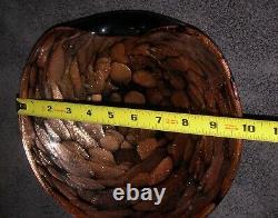 Vintage Murano Italy Brown Black Gold Fleck Art Glass Bowl WithLabel