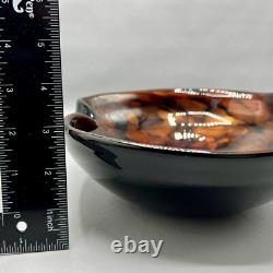 Vintage Murano Italy Brown Black Gold Fleck Art Glass Bowl WithLabel