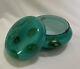 Vintage Murano Italy Cased Glass Powder Dresser Box Vanity Teal Green MCM HTF