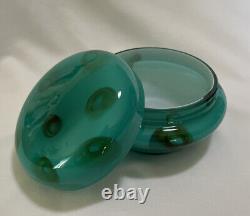 Vintage Murano Italy Cased Glass Powder Dresser Box Vanity Teal Green MCM HTF