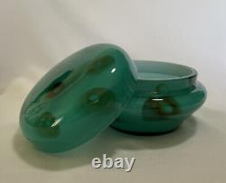 Vintage Murano Italy Cased Glass Powder Dresser Box Vanity Teal Green MCM HTF